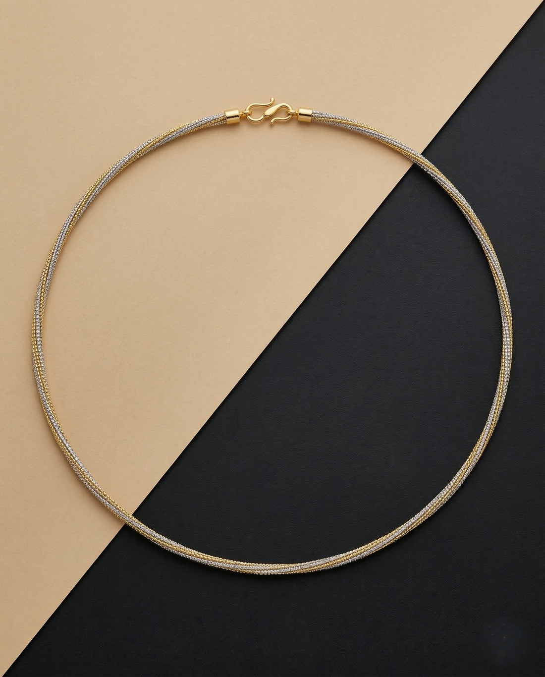 Gold Silver Two Tone Mesh Hasli Chain Necklace