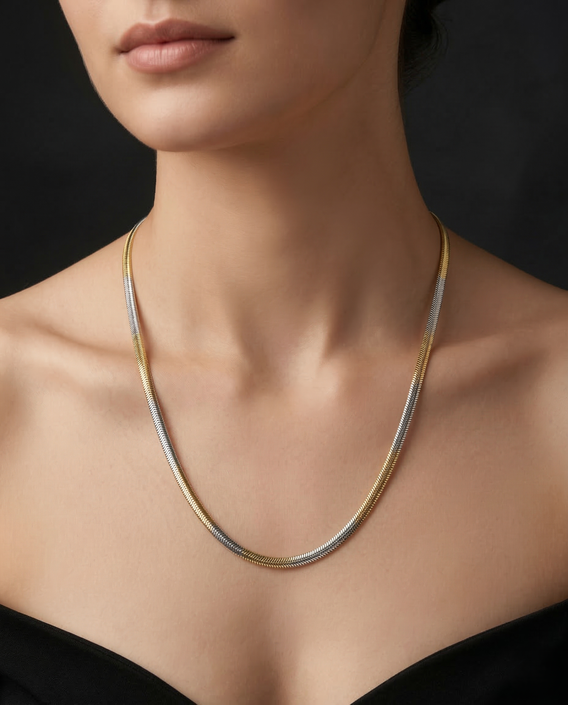 Premium Italian Two Tone Snake Chain Necklace Gold Silver Finish