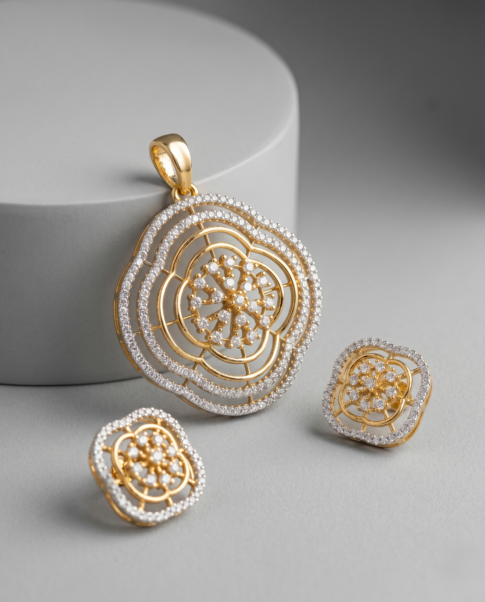 Floréline American Diamond Floral Pendant Set