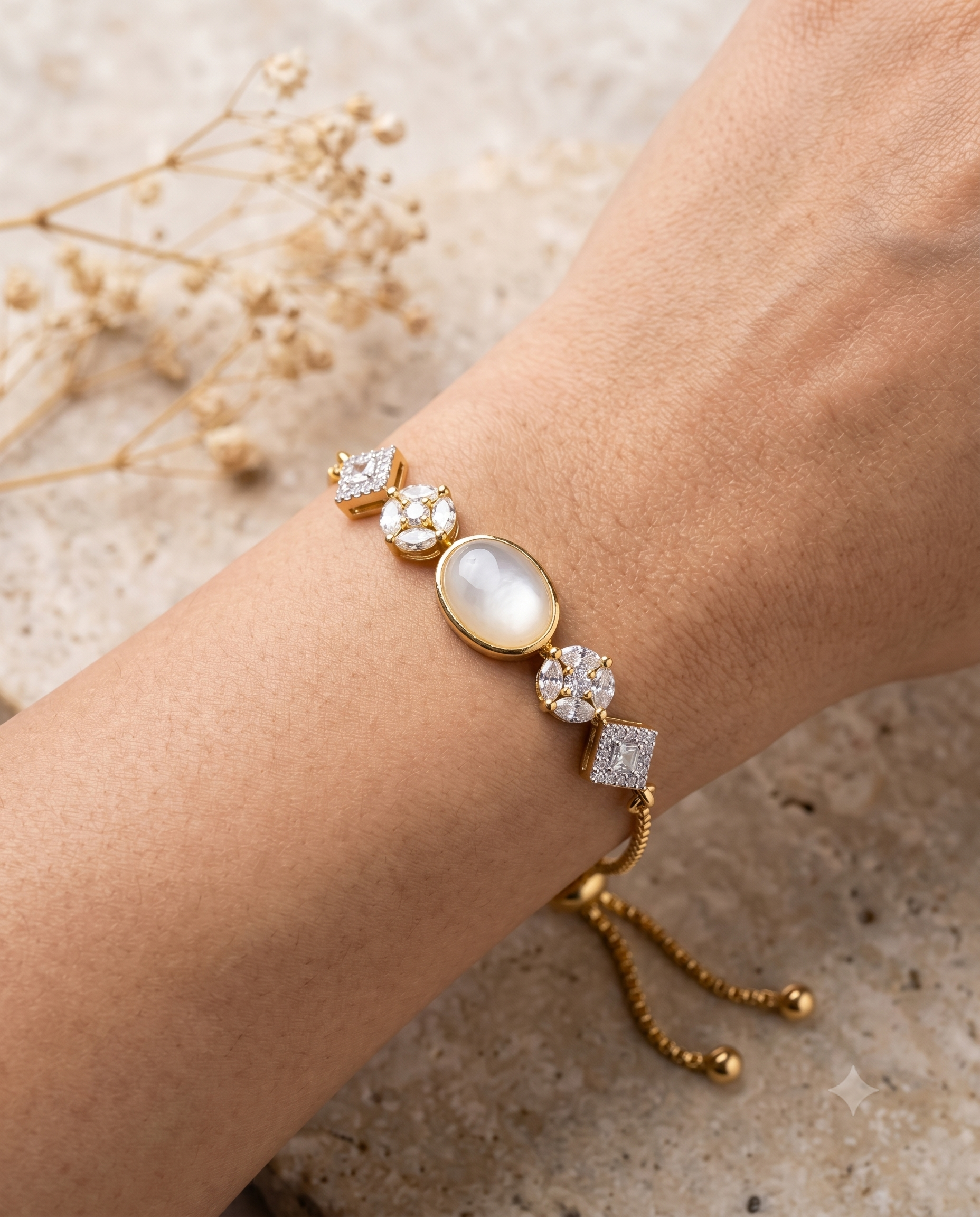 Adjustable Pearl Diamond Bracelet for Women