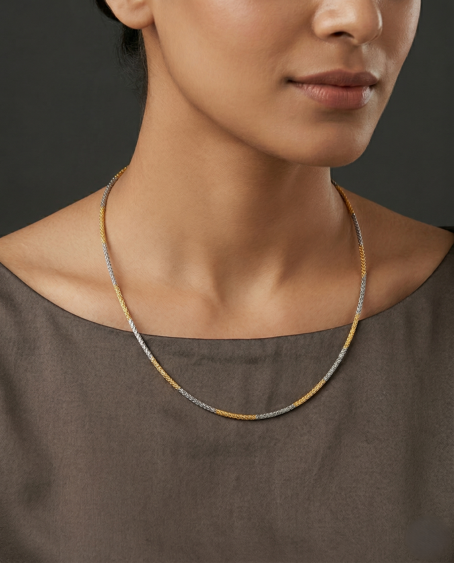 Gold Silver Two Tone Hasli Chain Necklace