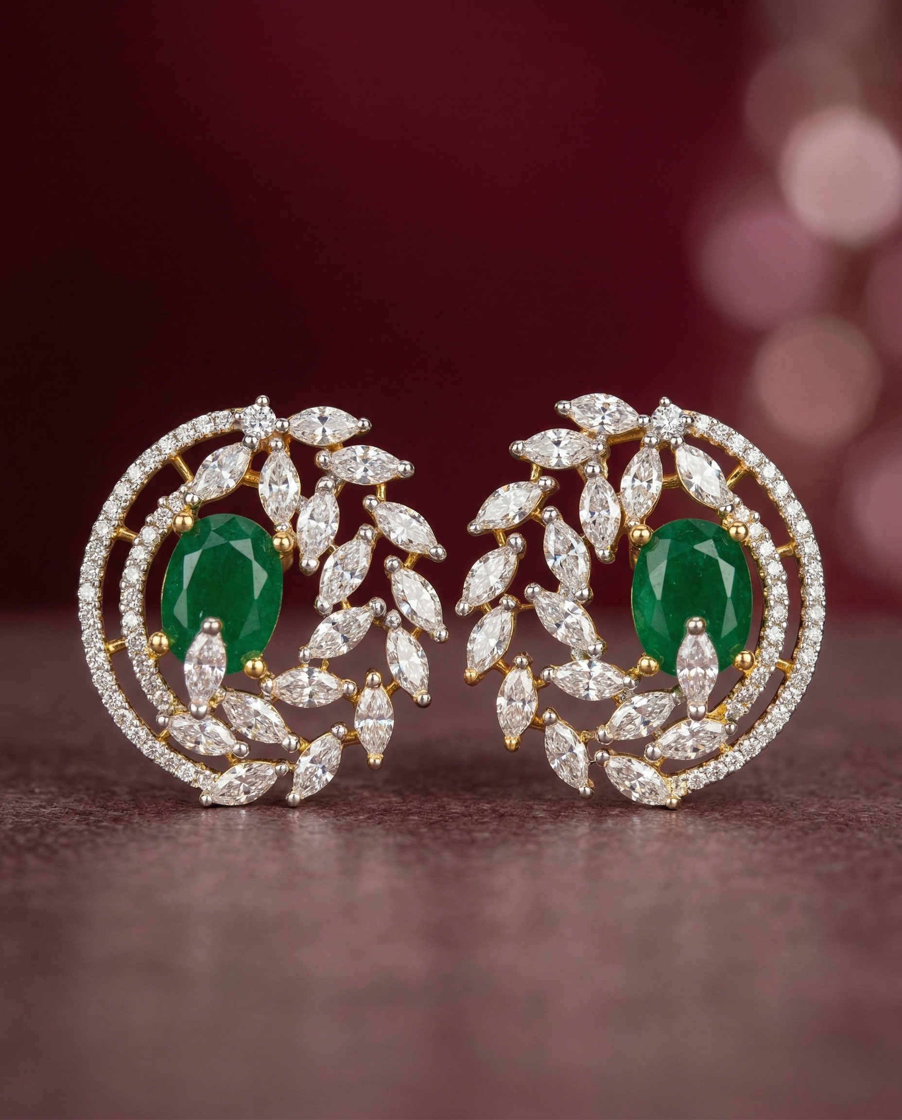 Premium Royal Vine Halo Earrings – Gold Polish Diamond Statement Design