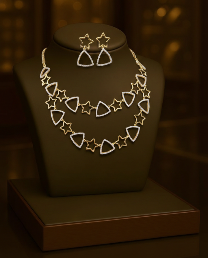 Jewelry set with necklace and earrings on a dark background