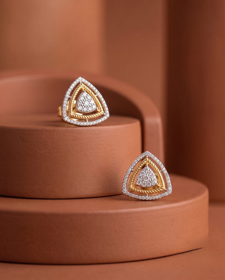 Aurelia TriLuxe Studs – Geometric Diamond Triangle Earrings in Gold & Silver Finish