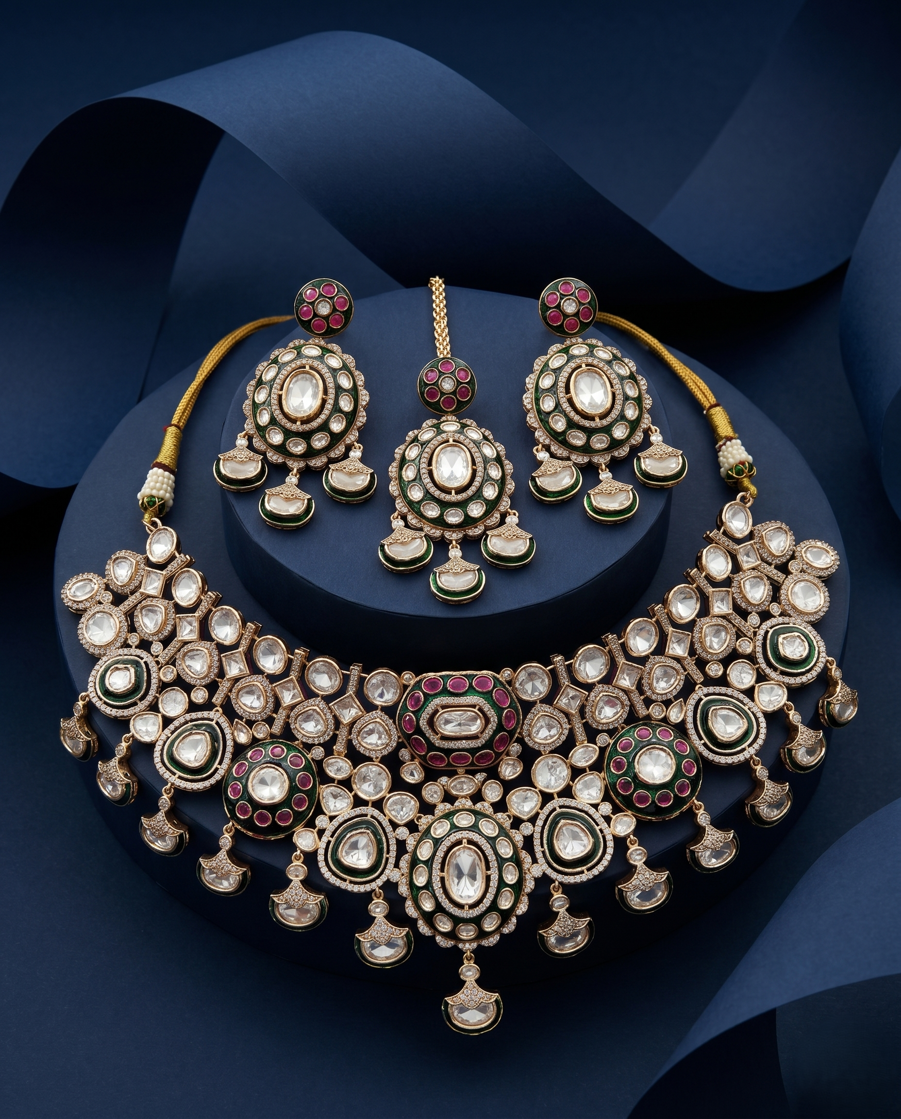 Rivaah Multicolor Moissanite Statement Necklace Set with Earrings