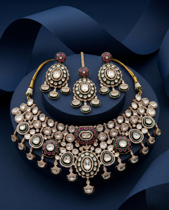 Rivaah Multicolor Moissanite Statement Necklace Set with Earrings