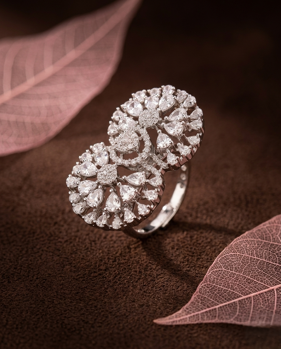 Noor Mahal Crystal Bloom Adjustable  Ring for Women