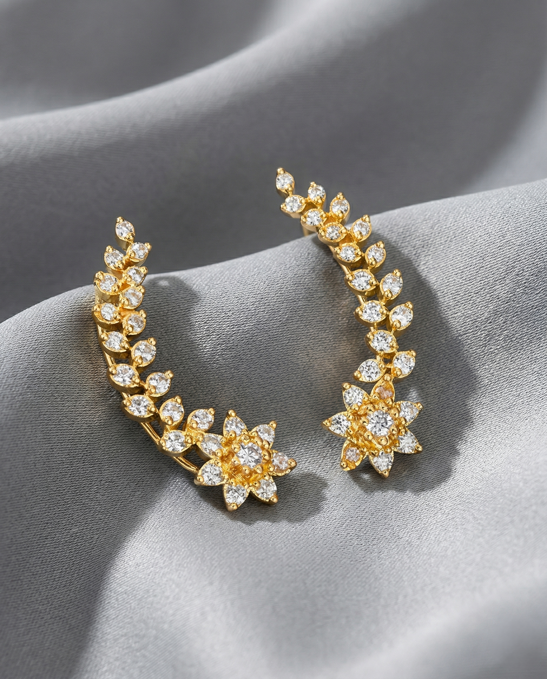 Premium Virelle Ear Cuff – Gold Polish Diamond Curved Floral Statement Design