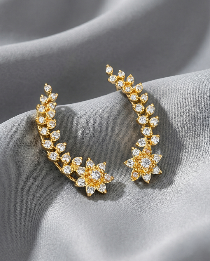 Premium Virelle Ear Cuff – Gold Polish Diamond Curved Floral Statement Design