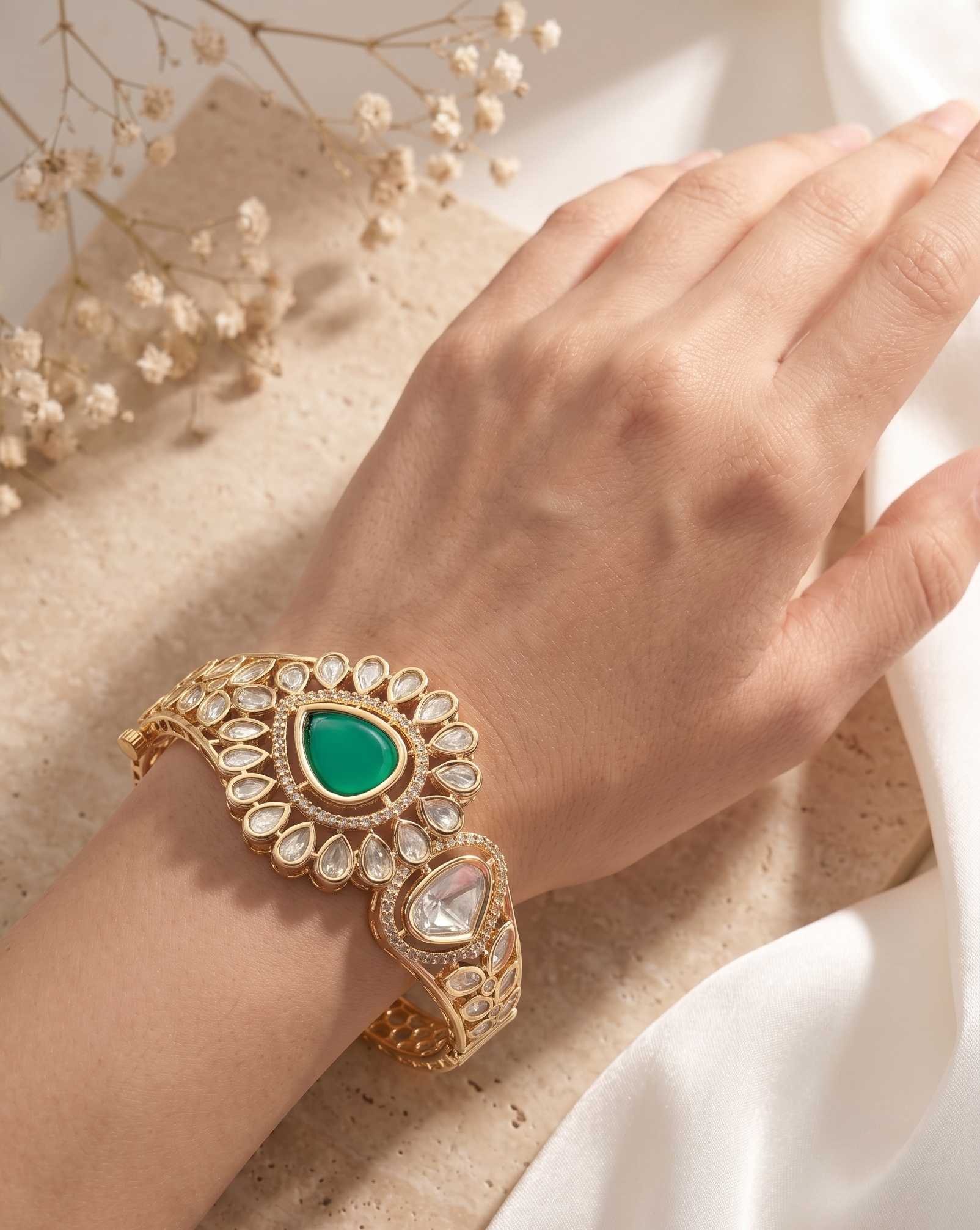 Noorika Kundan Royale   Traditional Polki Style Openable  Bracelet for Women