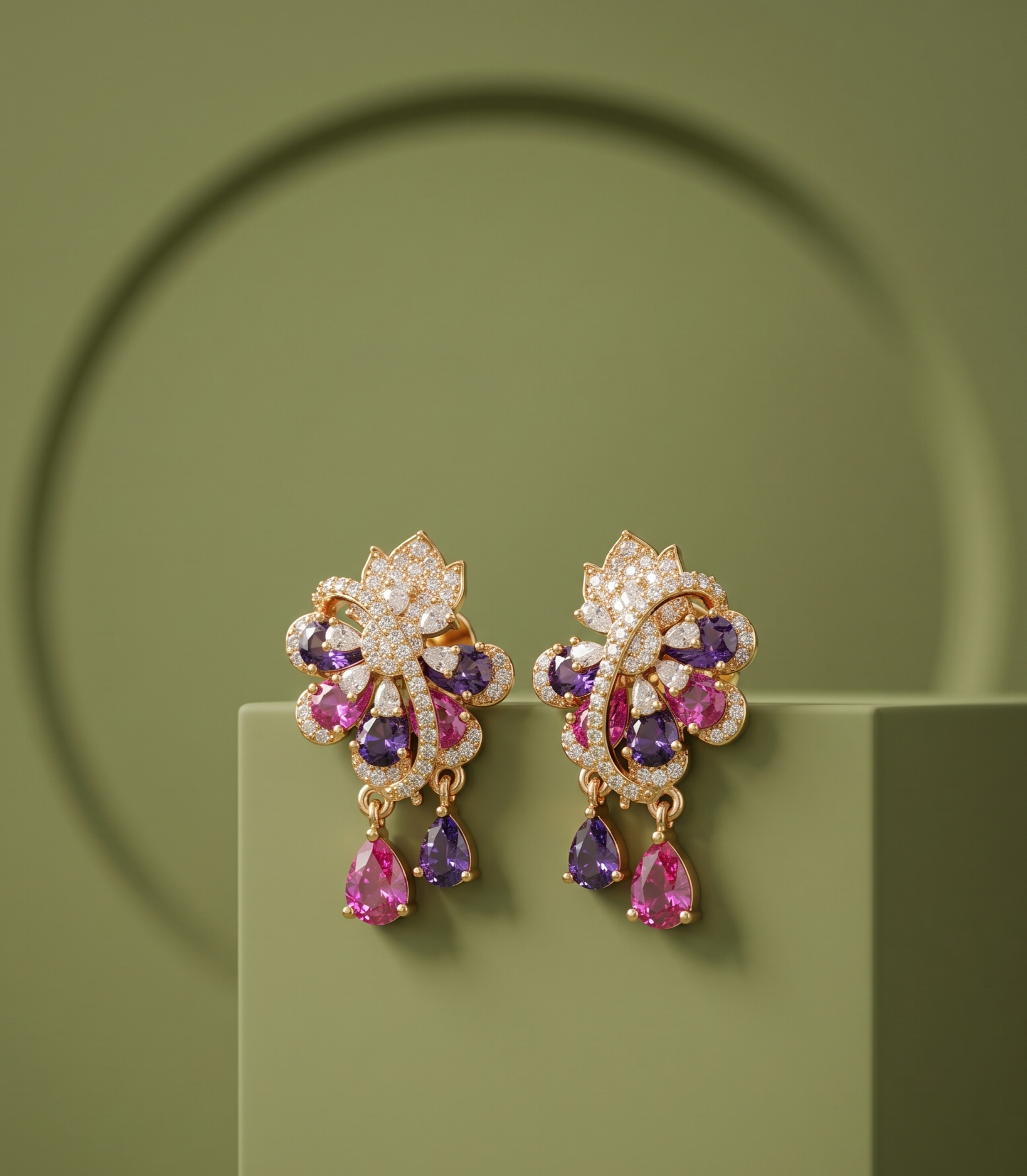 Mayurika Multicolor Floral Drop Earrings | Elegant CZ Party Wear Earrings