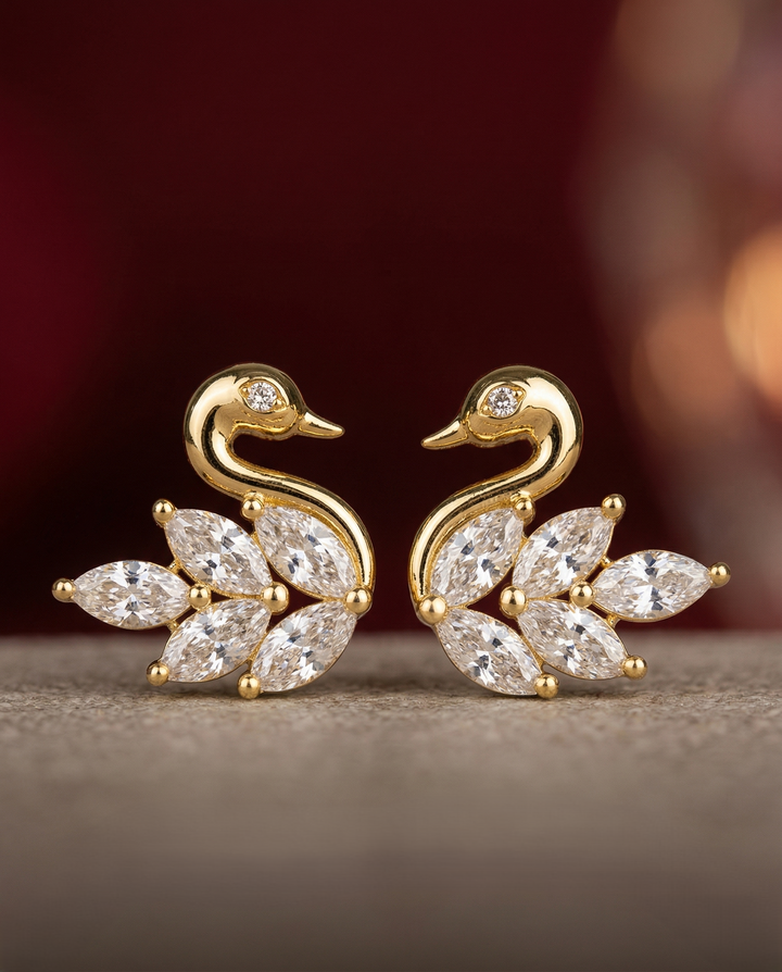 Premium Swan Design Diamond Earrings for Women | Gold Polish Leaf Pattern Party Wear Earrings