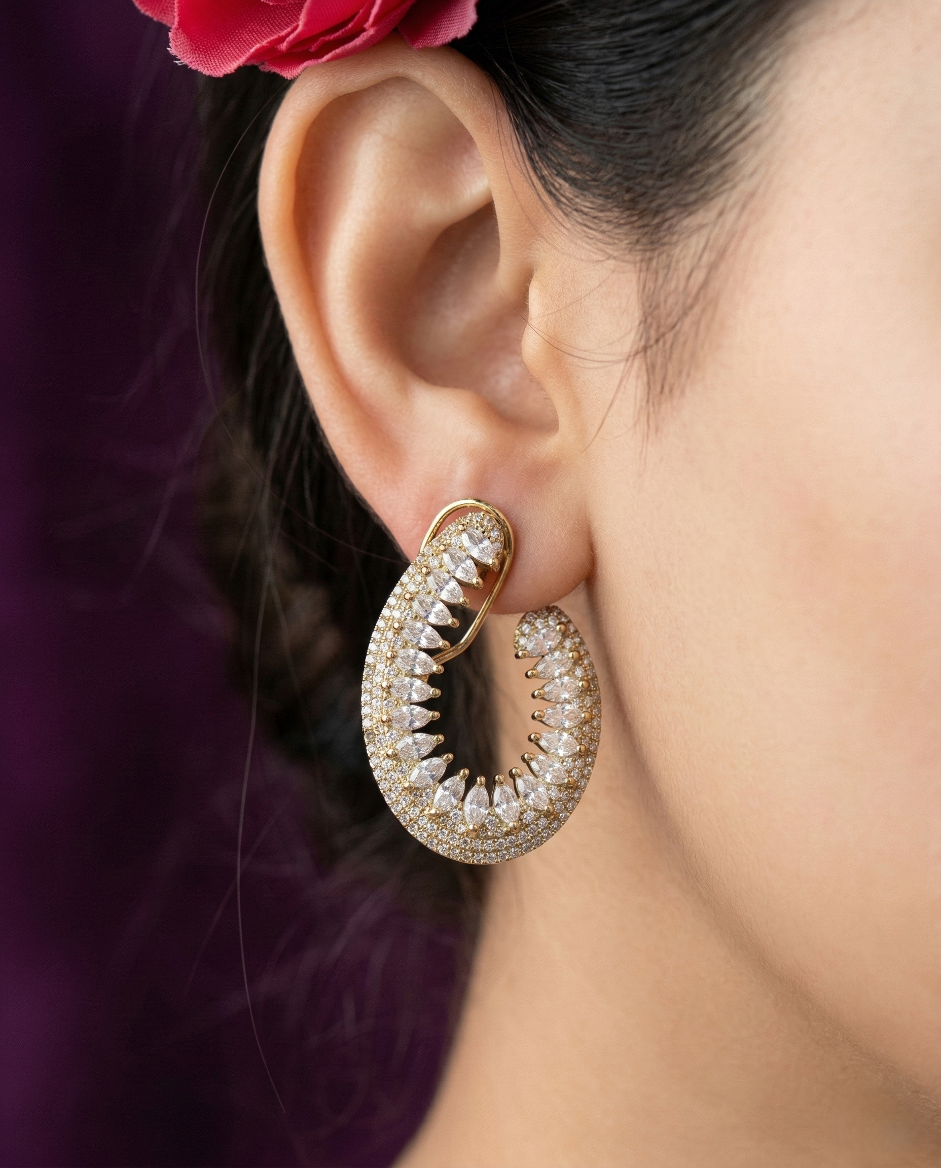 Marquise CZ Teardrop Statement Earrings – Mehandi Finish
