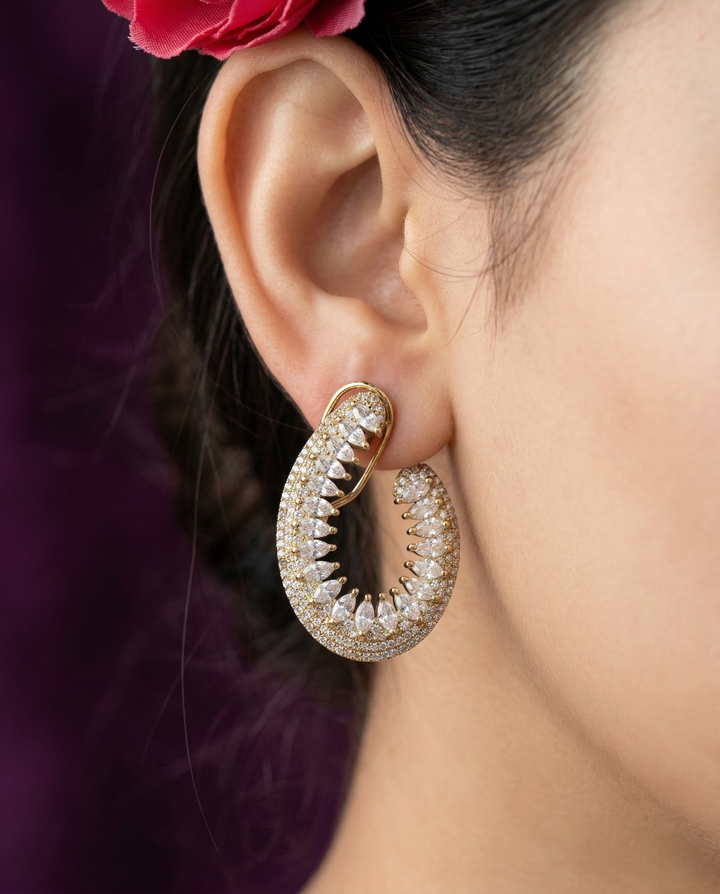 Marquise CZ Teardrop Statement Earrings – Mehandi Finish