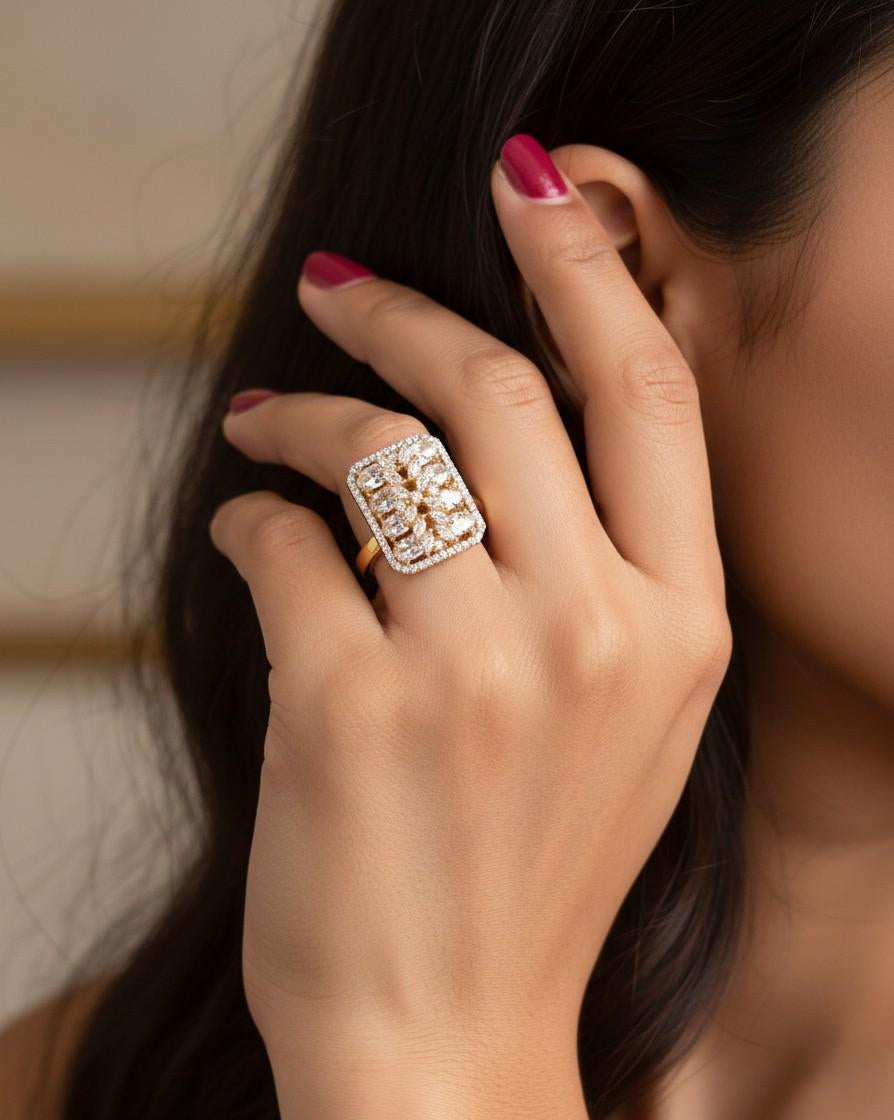 Adjustable AD Stone Statement Ring for Women – Multi Colour Variants