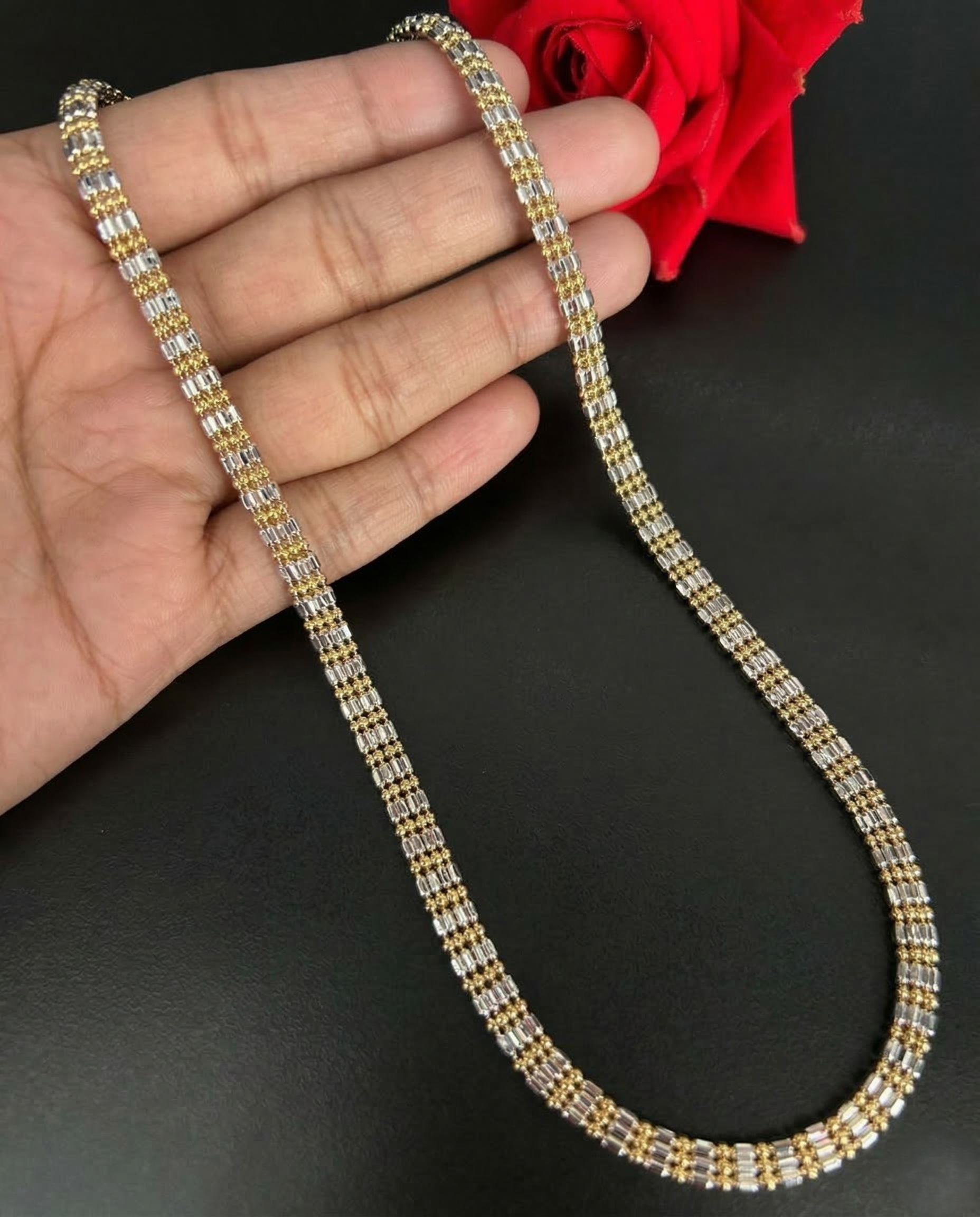 Premium Italian Two Tone Designer Link Chain Necklace Gold Silver Finish