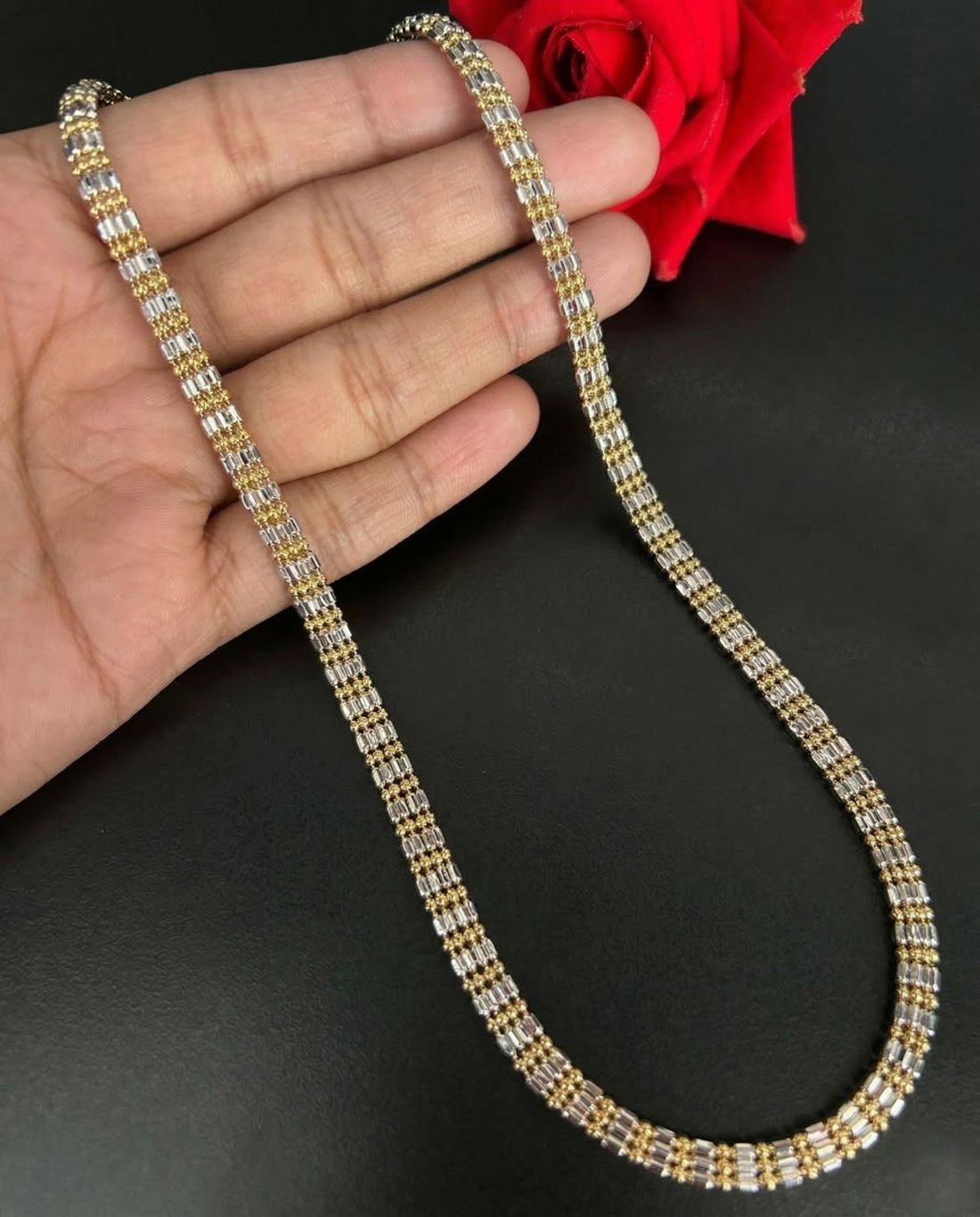Premium Italian Two Tone Designer Link Chain Necklace Gold Silver Finish