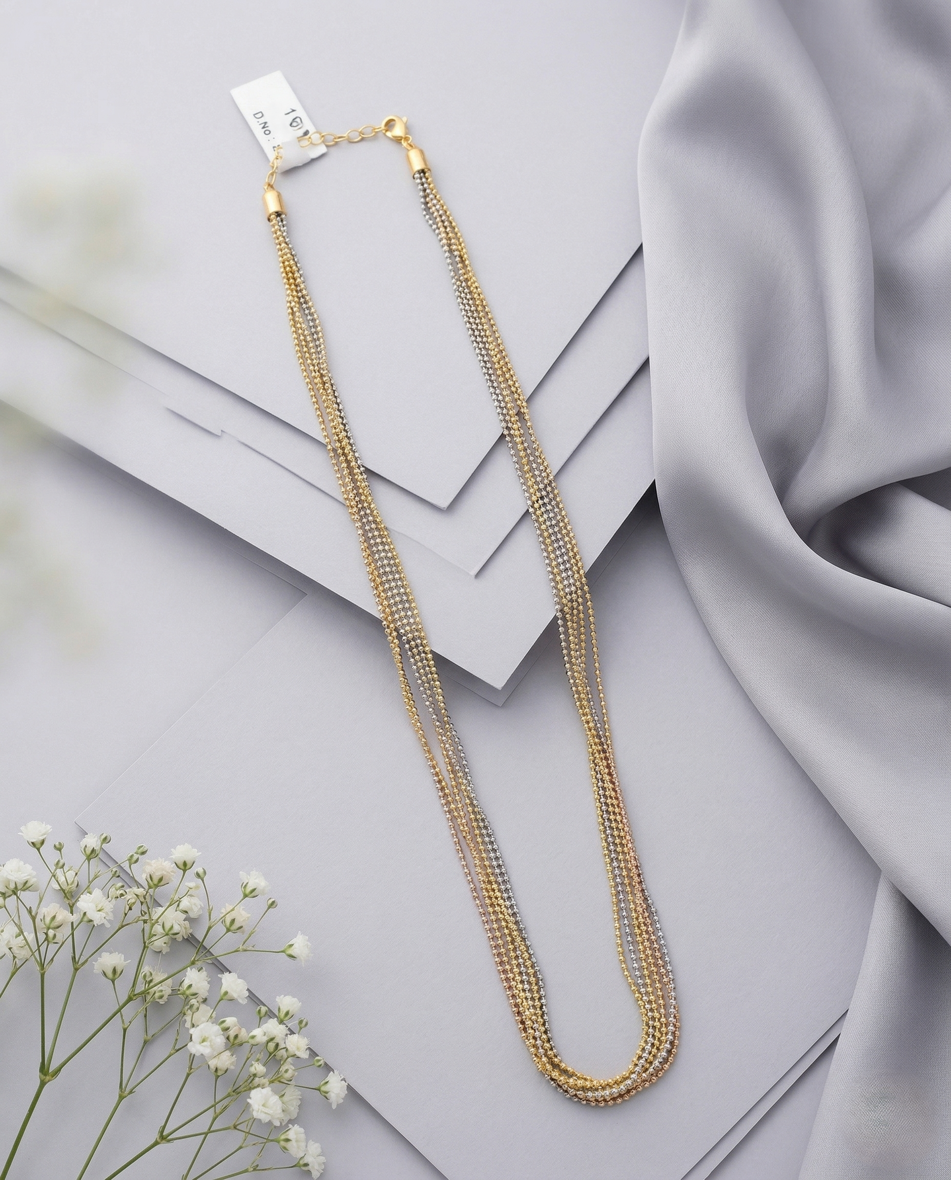 Two Tone Multi Layer Bead Chain Necklace | Gold Silver Parallel Chain for Women
