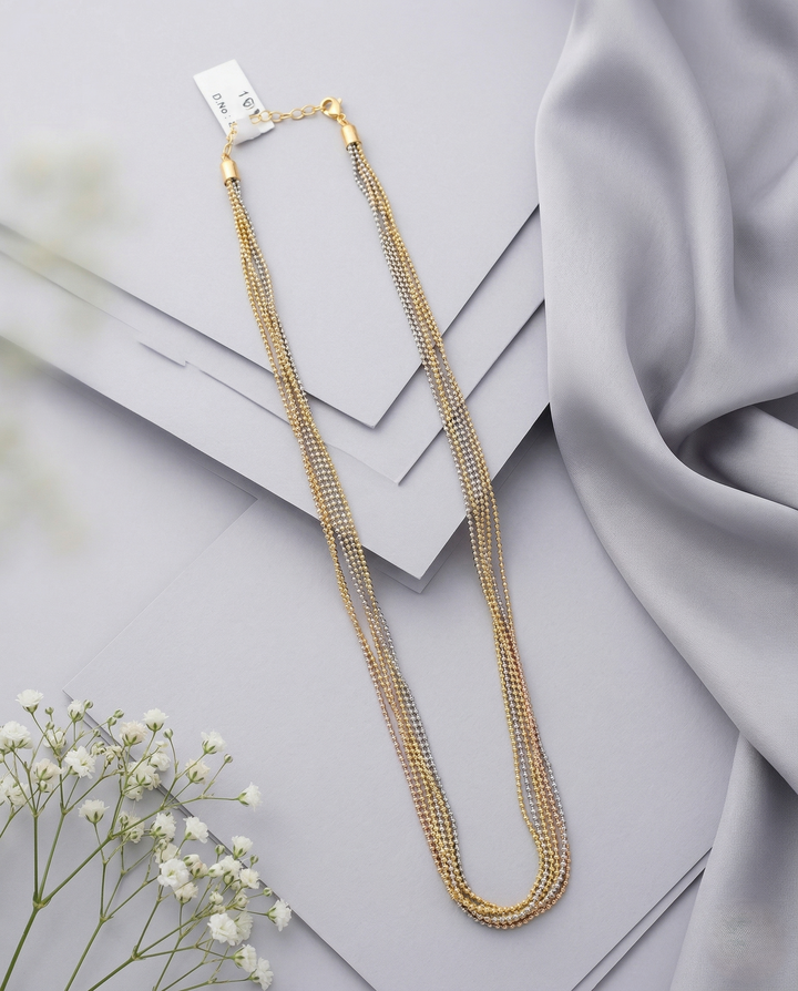 Two Tone Multi Layer Bead Chain Necklace | Gold Silver Parallel Chain for Women
