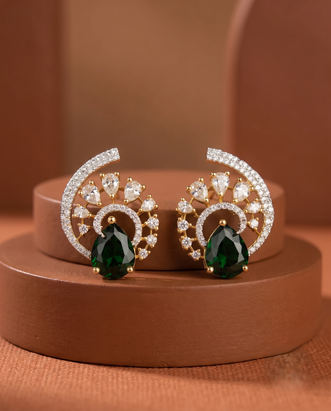 Premium Regal Spiral Drops – Gold Polish Diamond Statement Earrings