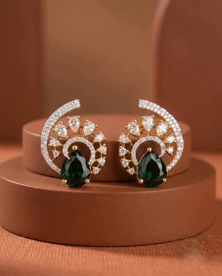 Premium Regal Spiral Drops – Gold Polish Diamond Statement Earrings