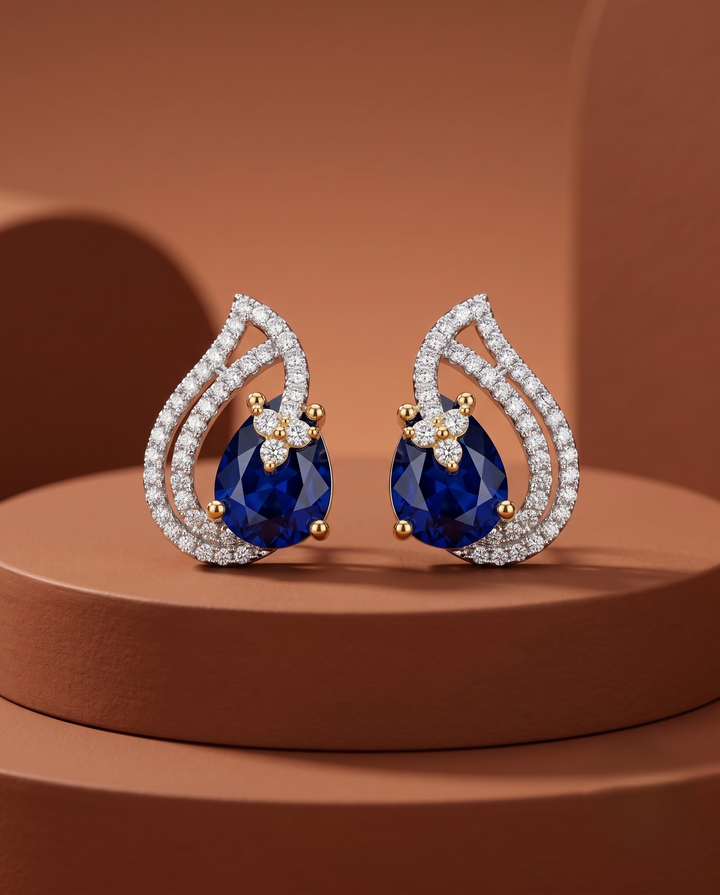 Premium Teardrop Diamond Aura Earrings for Women | Ruby, Emerald, Sapphire & Crystal Party Wear Earrings