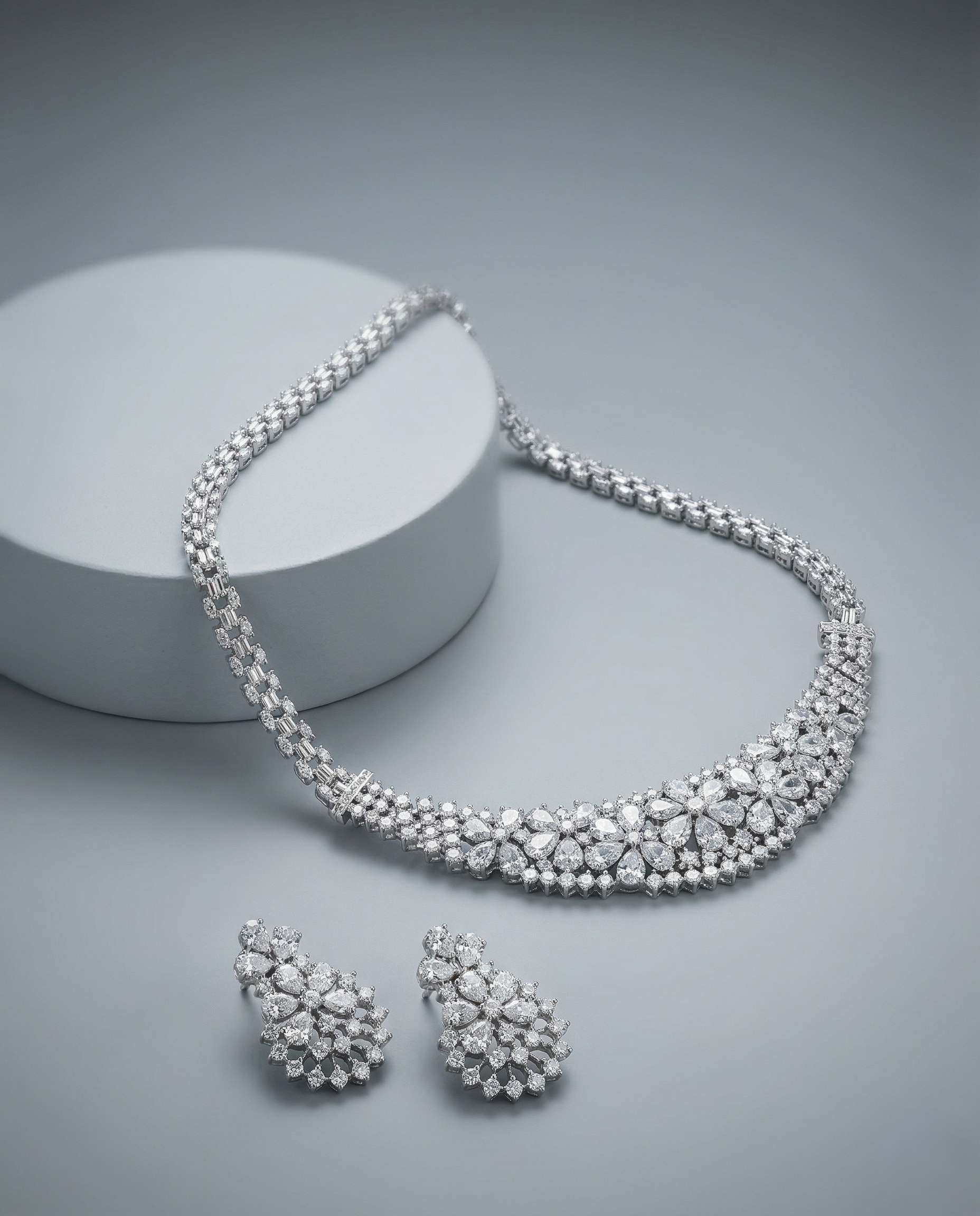 Gold & Silver Finish Diamond-Style Necklace Set for Bridal Wear