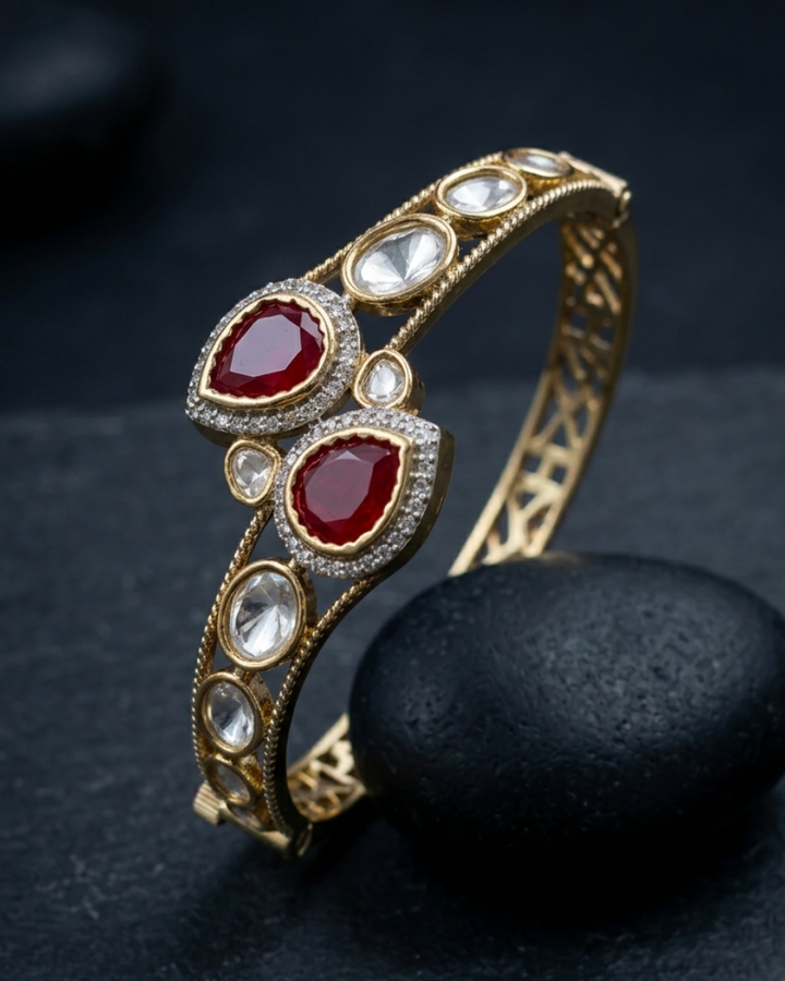 Ruhani Ruby Kundan Mossanite Openable  Kada for Women