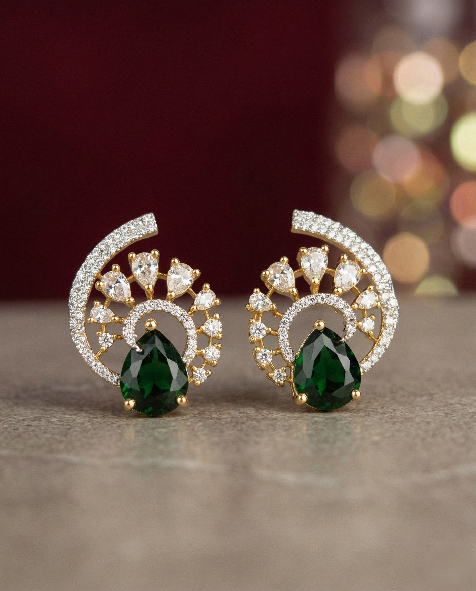 Premium Regal Spiral Drops – Gold Polish Diamond Statement Earrings