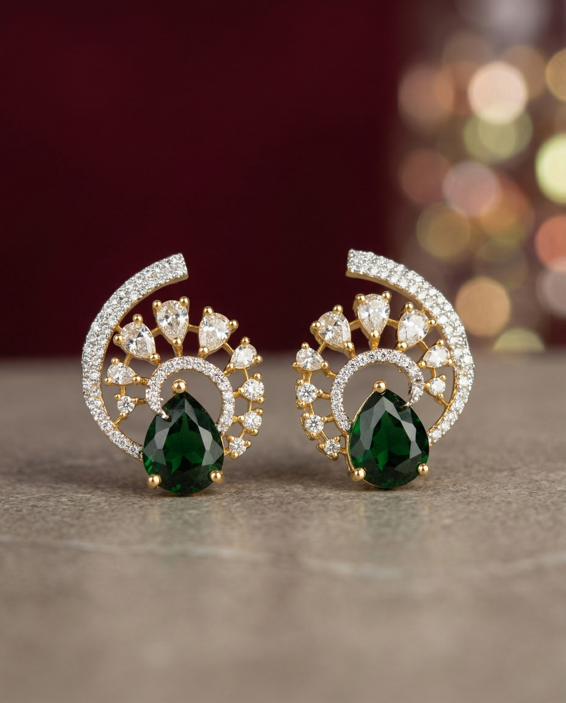 Premium Regal Spiral Drops – Gold Polish Diamond Statement Earrings