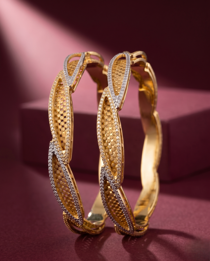 Dual Tone Designer Bangles for Women | Gold Look Fancy Kada Pair