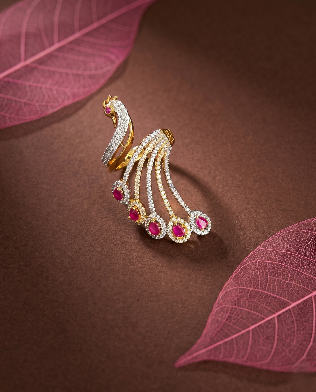 Mayura Grace Adjustable Peacock Statement Ring – Fit for All Fingers