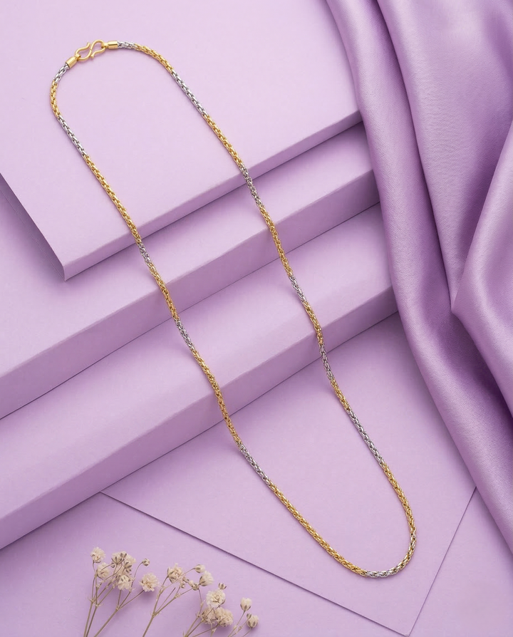Italian Two Tone Chain Necklace – Gold & Silver Finish Slim Designer Chain