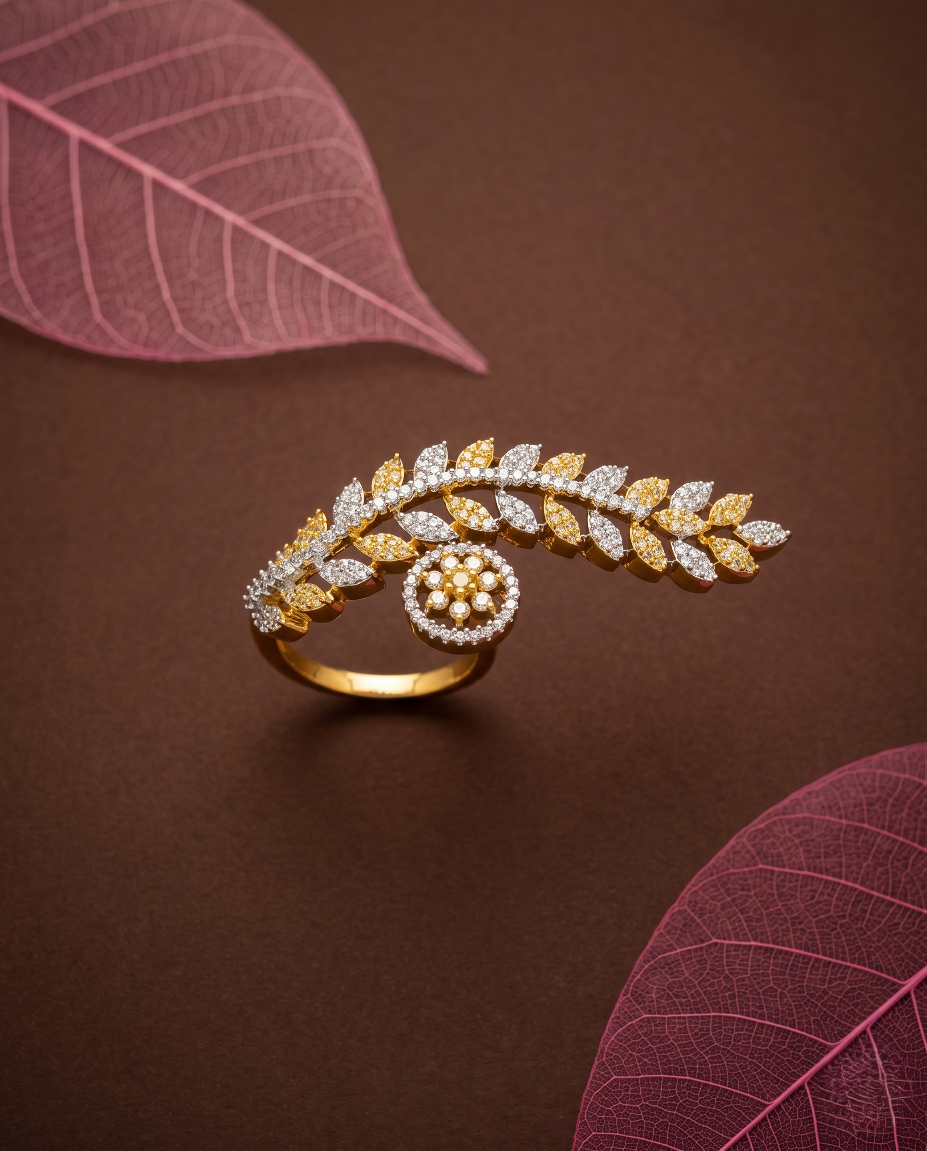 Zyra Leafline Adjustable Vine Statement Ring