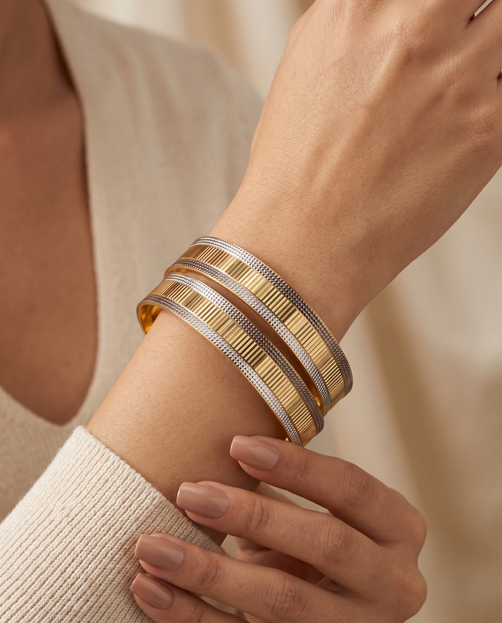 Dual Tone Plain Designer Bangles for Women | Gold Look Elegant Kada Pair