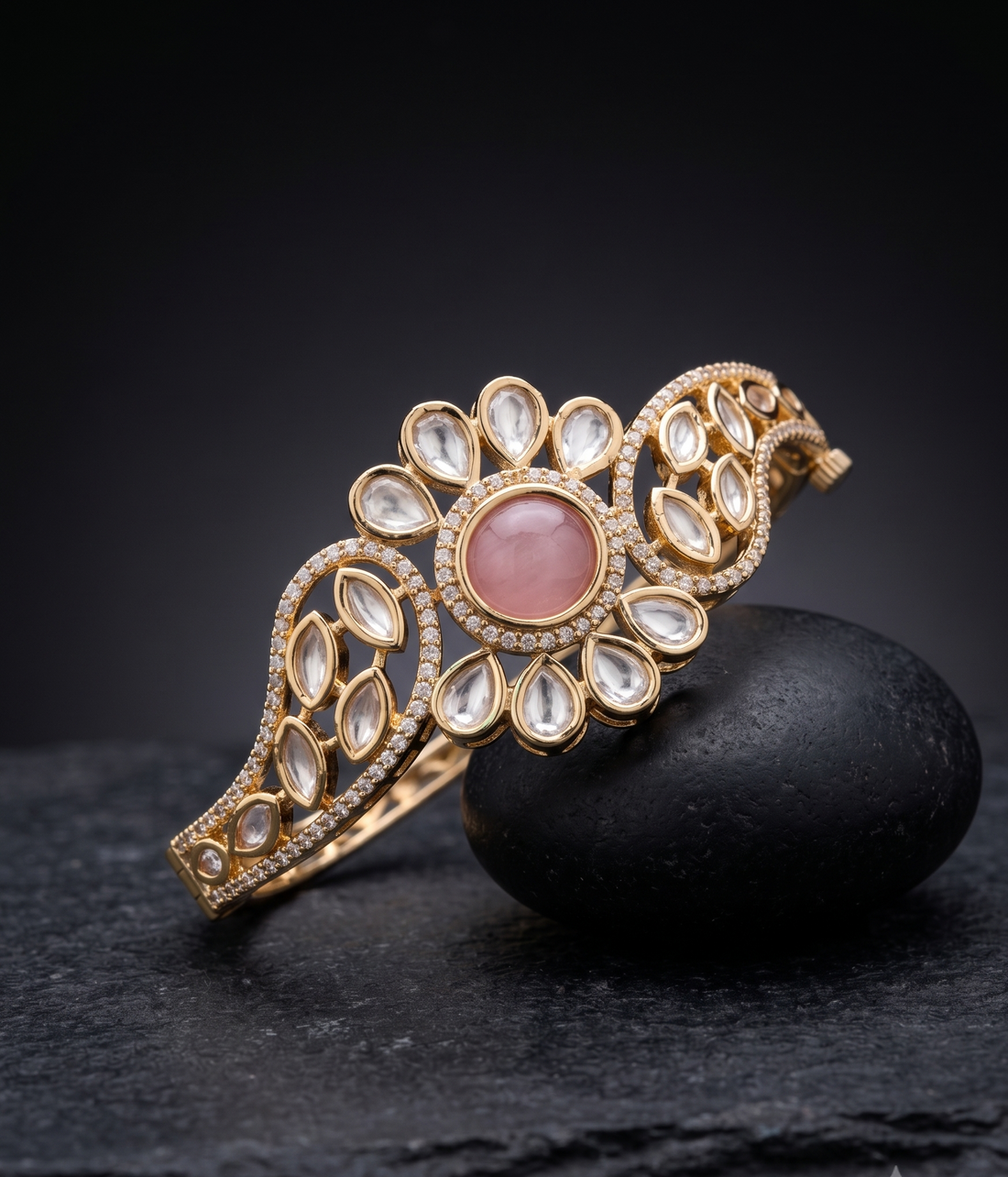 Noorva Floral Kundan  Traditional Polki Style Openable  Bracelet  for Women
