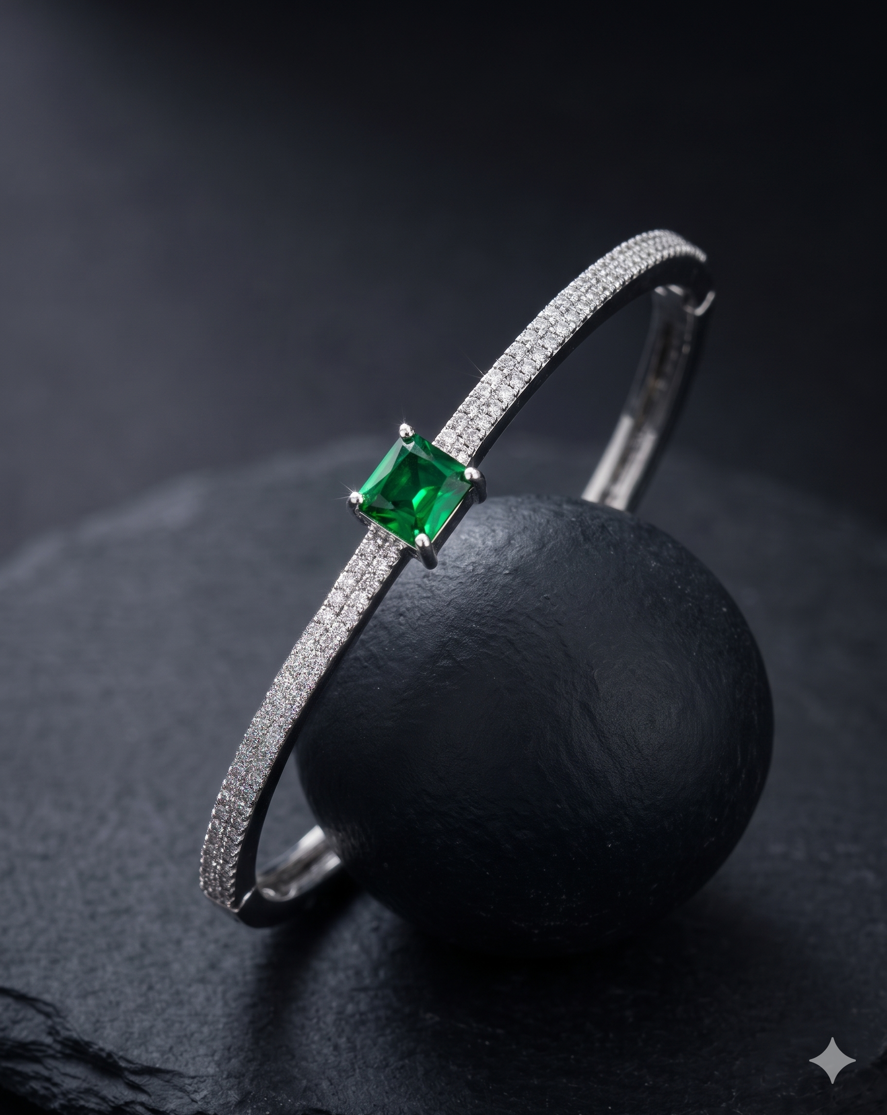 Minimal Openable Square Diamond Bracelet for Women | Silver Polish American Diamond Kada | Size 2.4 & 2.6