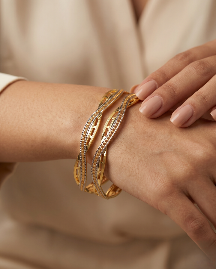 Twisted Dual Tone Designer Bangles for Women | Gold Look Elegant Kada Pair