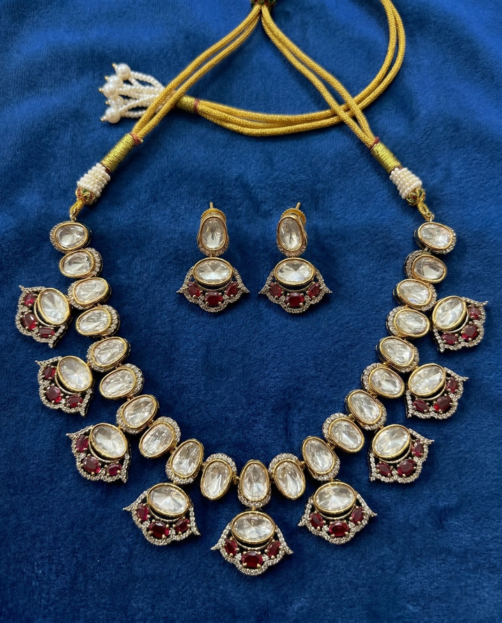 White Kundan Necklace Set with Ruby Red Stones | Bridal Jewellery