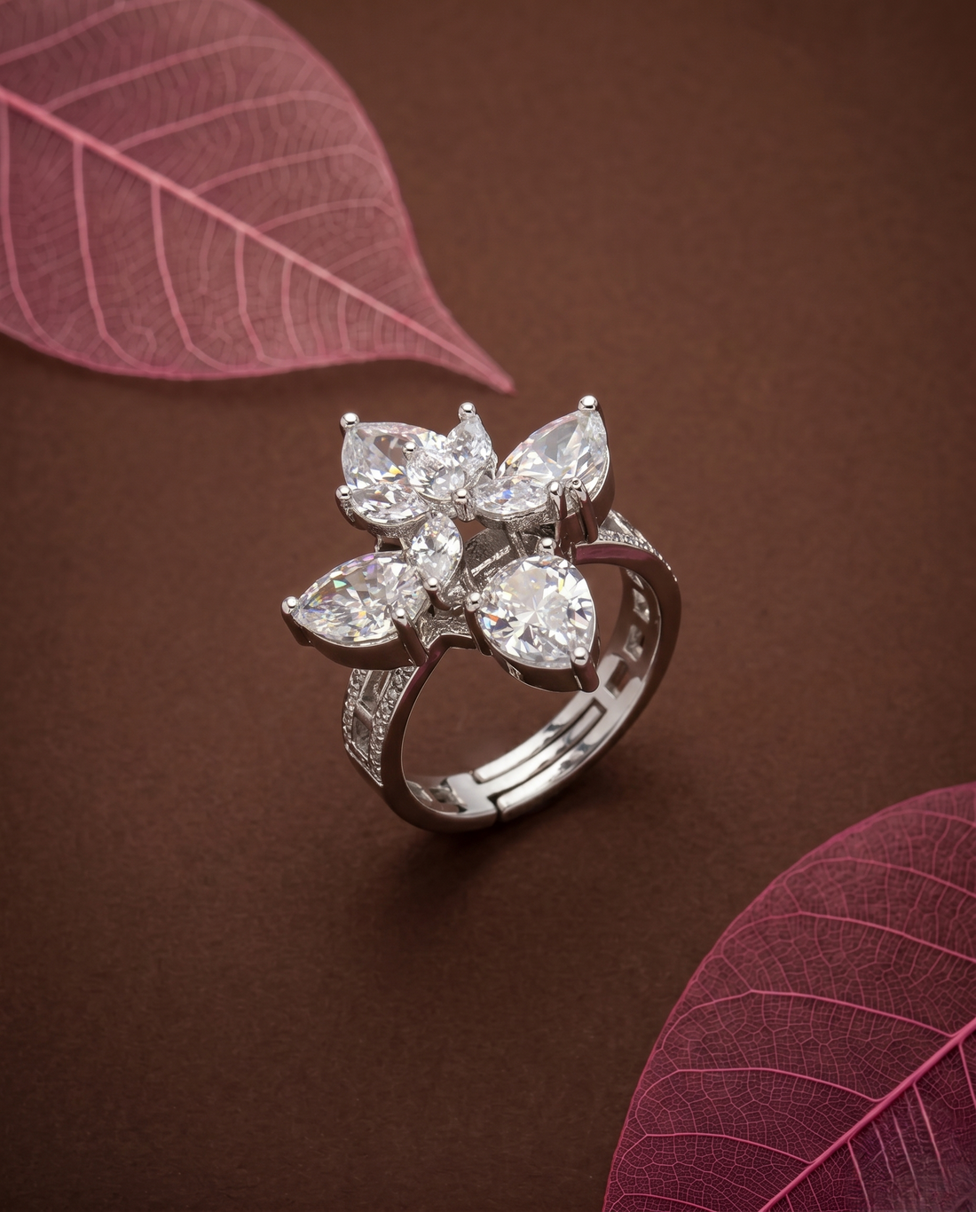 Meher Emerald Blossom Adjustable Ring for Women