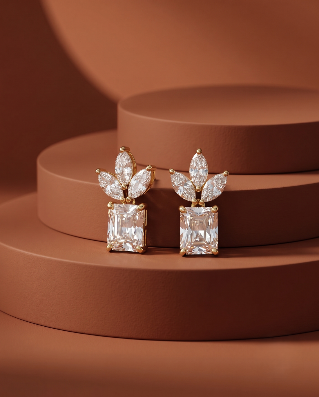Premium Regalia Prism Studs – Gold Polish Emerald Cut Diamond Earrings (Multi Color)