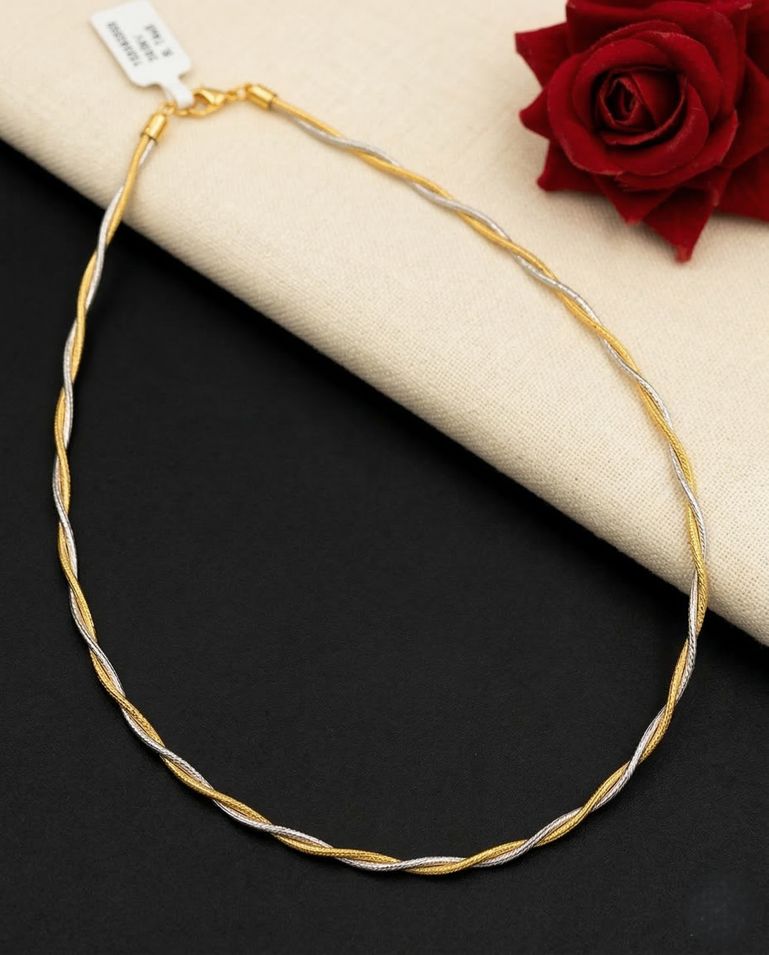 Dual Tone Gold & Silver Twisted Slinky Hasli Chain Necklace