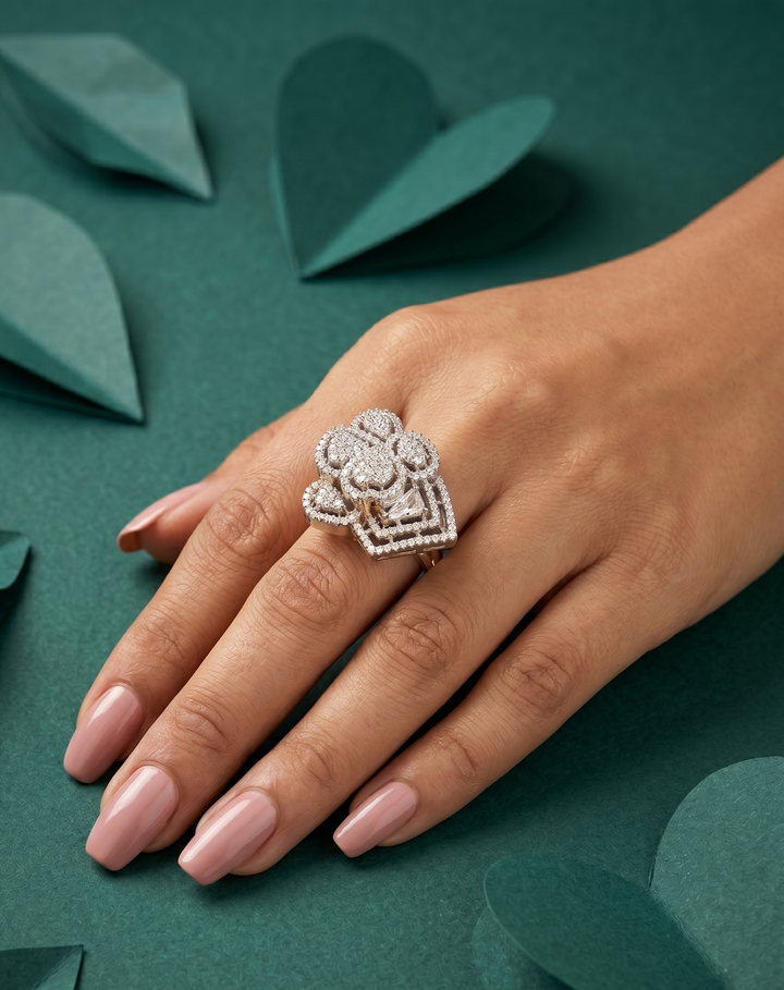 Royal Cluster Diamond Style Adjustable Ring (Gold Plated & Silver Plated)