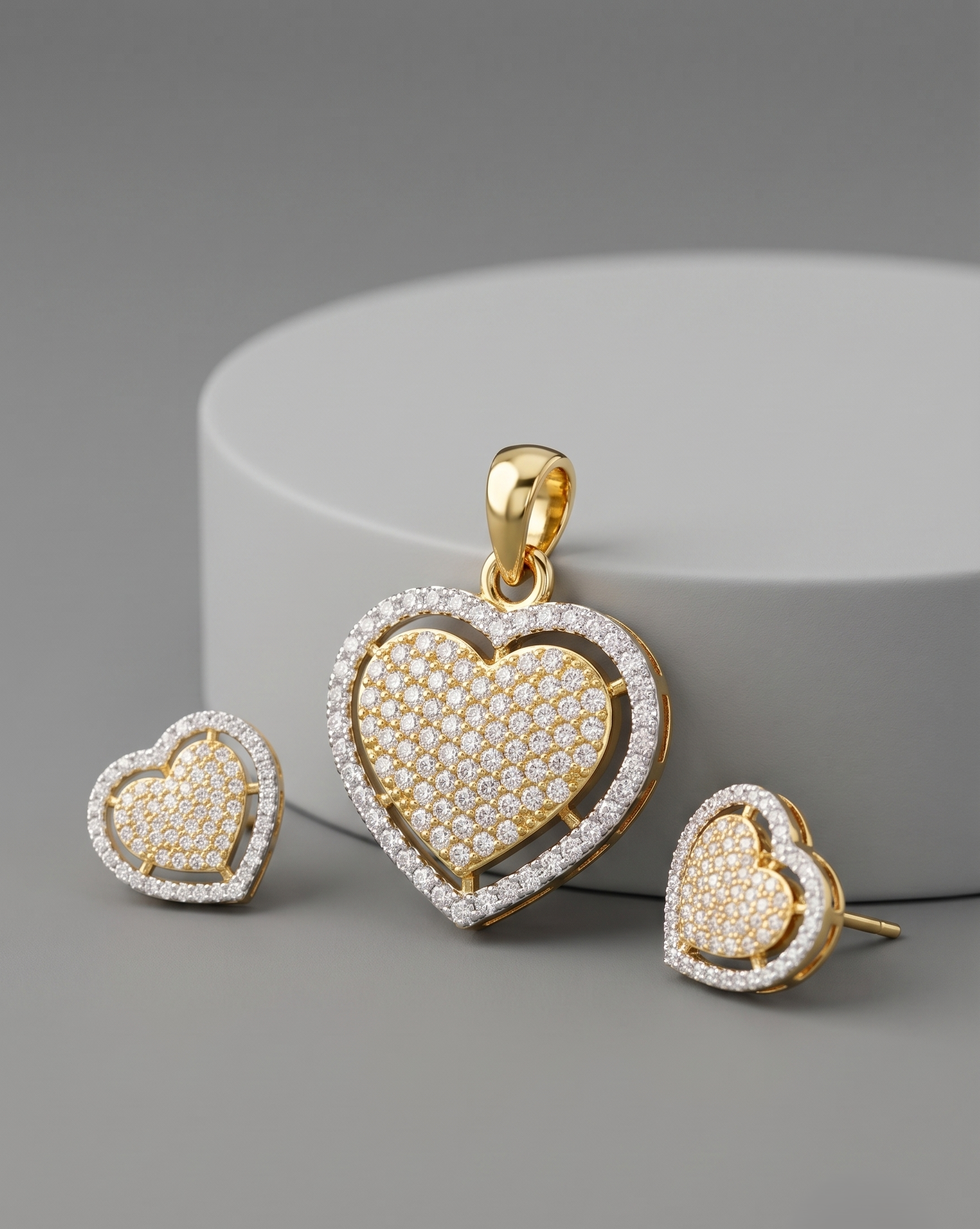 Premika Heart Sparkle Heart Shape AD Pendant Set