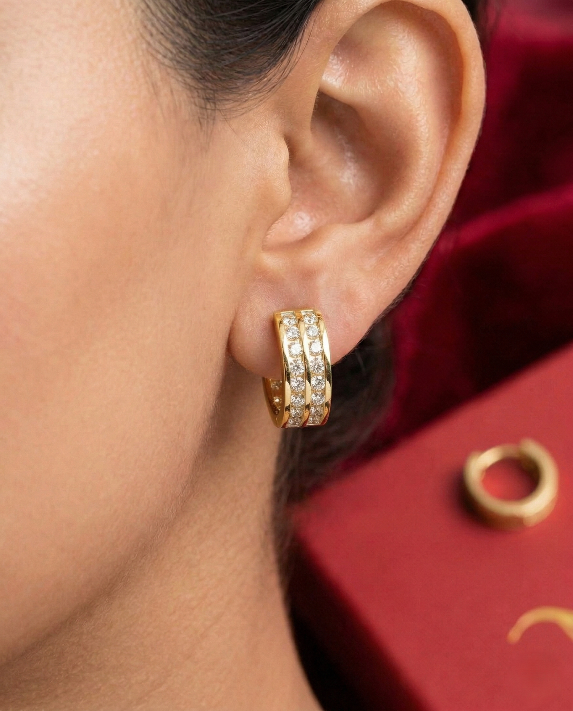 Double Row CZ Hoop Earrings for Women – Gold & Silver Finish