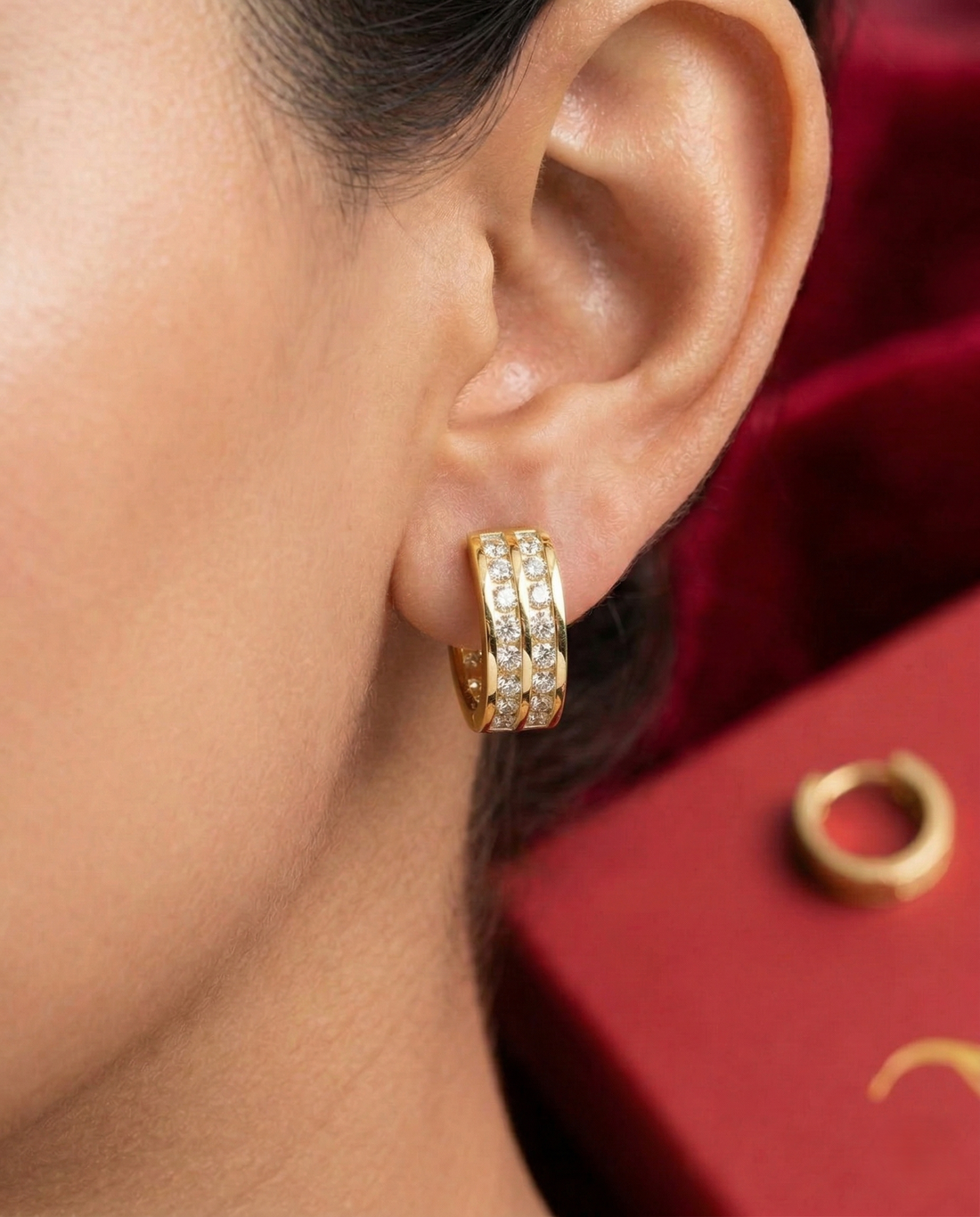 Double Row CZ Hoop Earrings for Women – Gold & Silver Finish