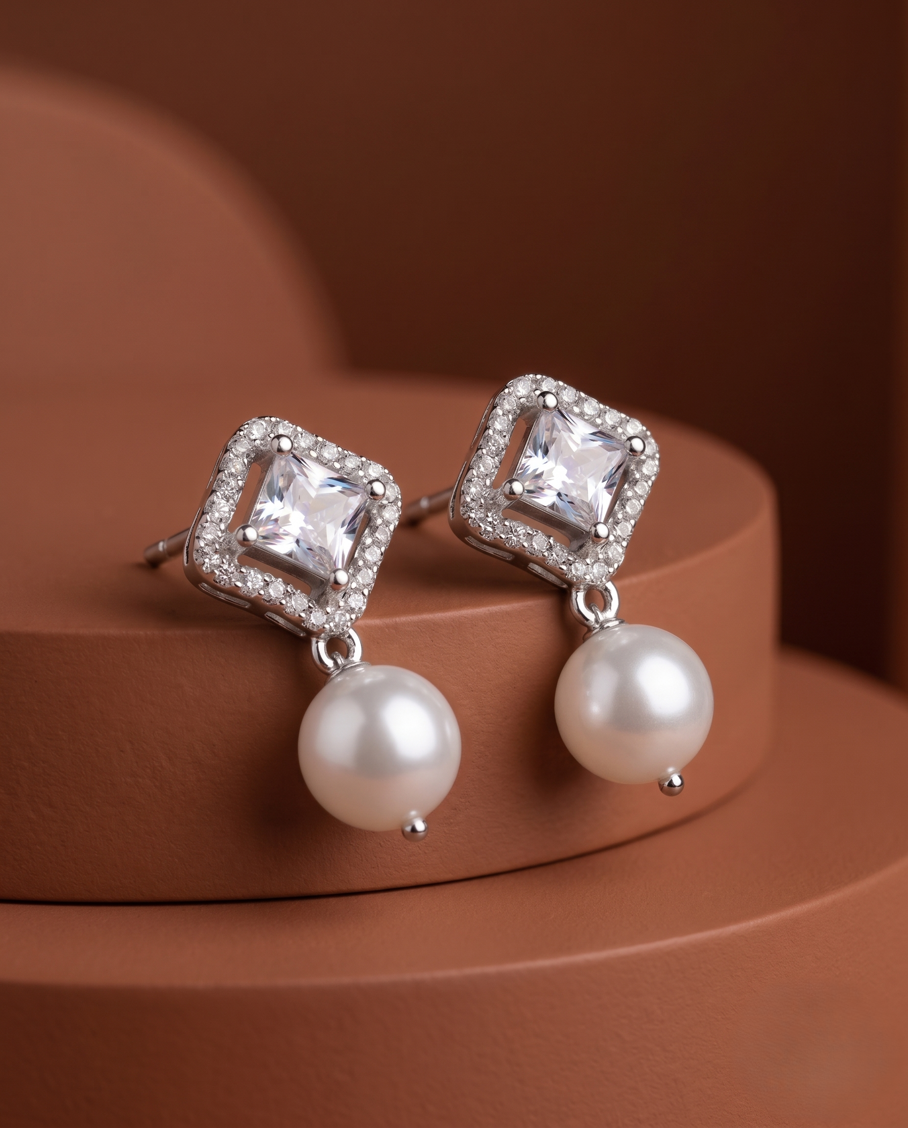 Premium Pearl Drop Diamond Earrings for Women | Princess Cut Stone Gold Polish Elegant Earrings