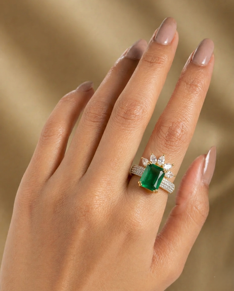 Zehra Emerald Crown Adjustable Ring for Women