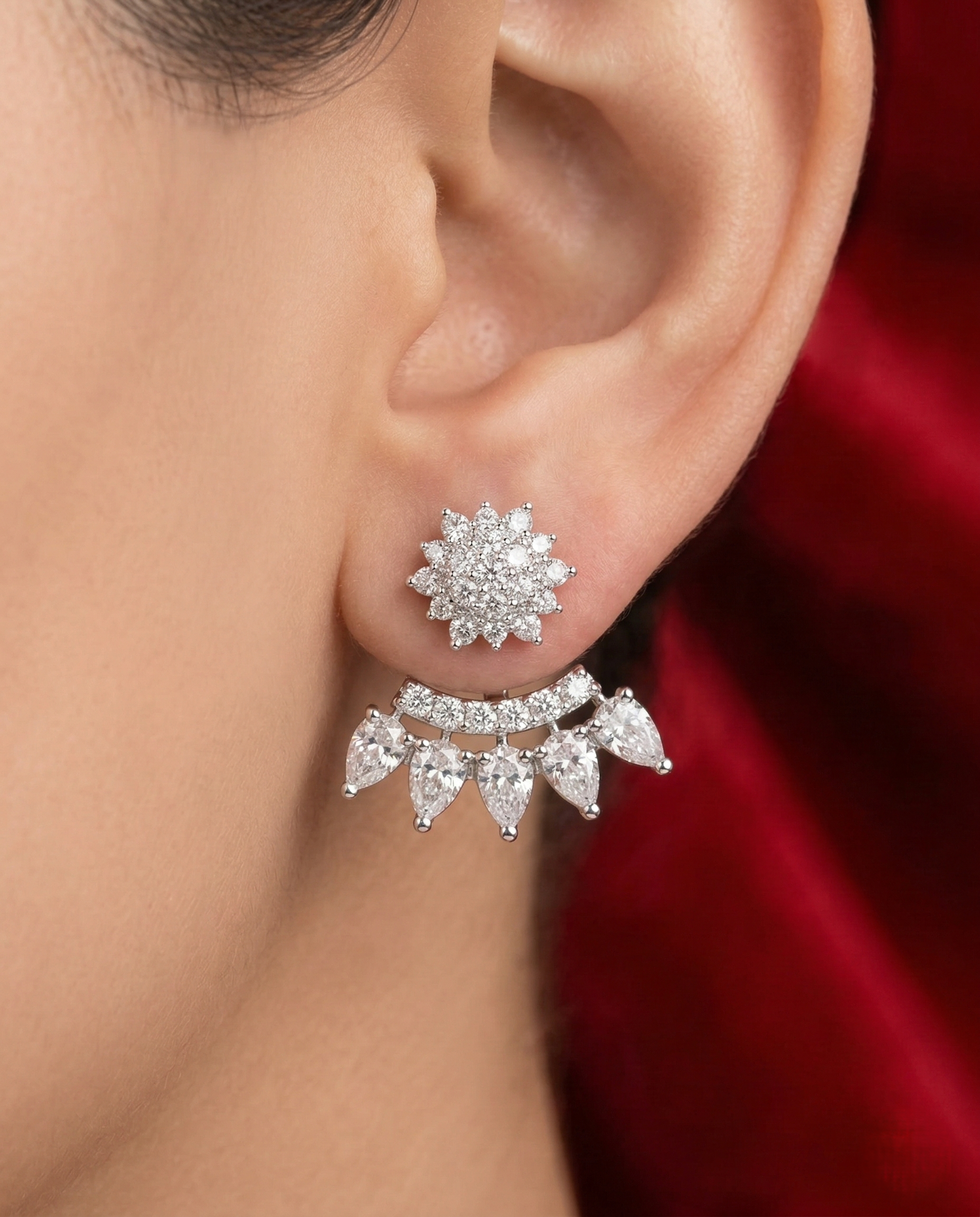 2-Way Convertible CZ Drop Earrings – Gold & Silver Finish