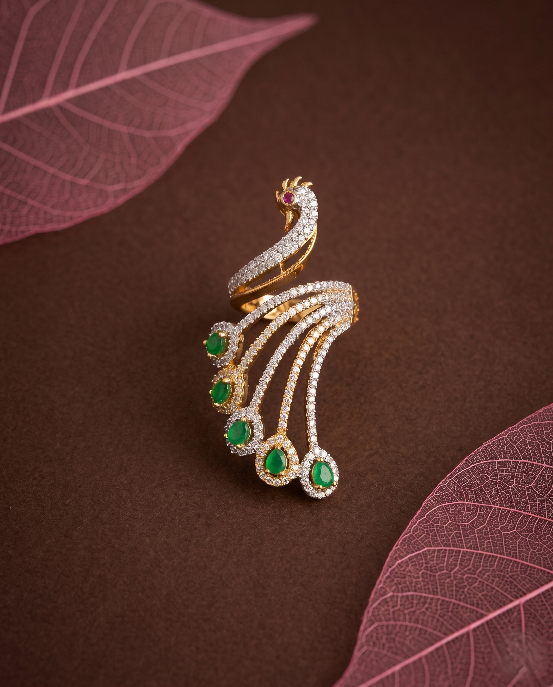 Mayura Grace Adjustable Peacock Statement Ring – Fit for All Fingers